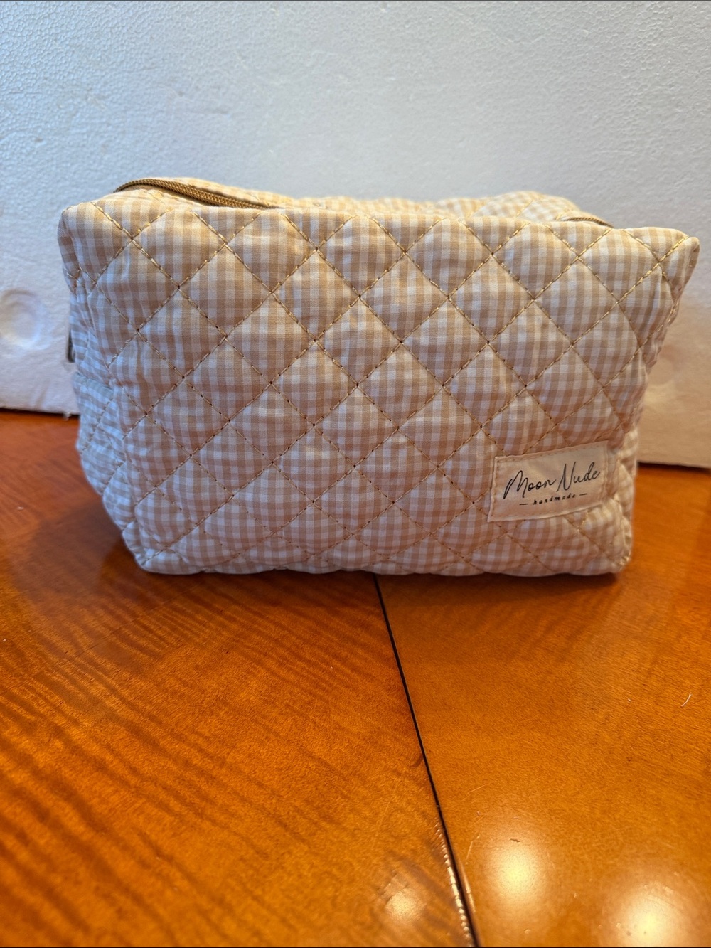 NEW Moon nude Quilted Cream Beige Cosmetic Bag  /Terrycloth   clothes inside
